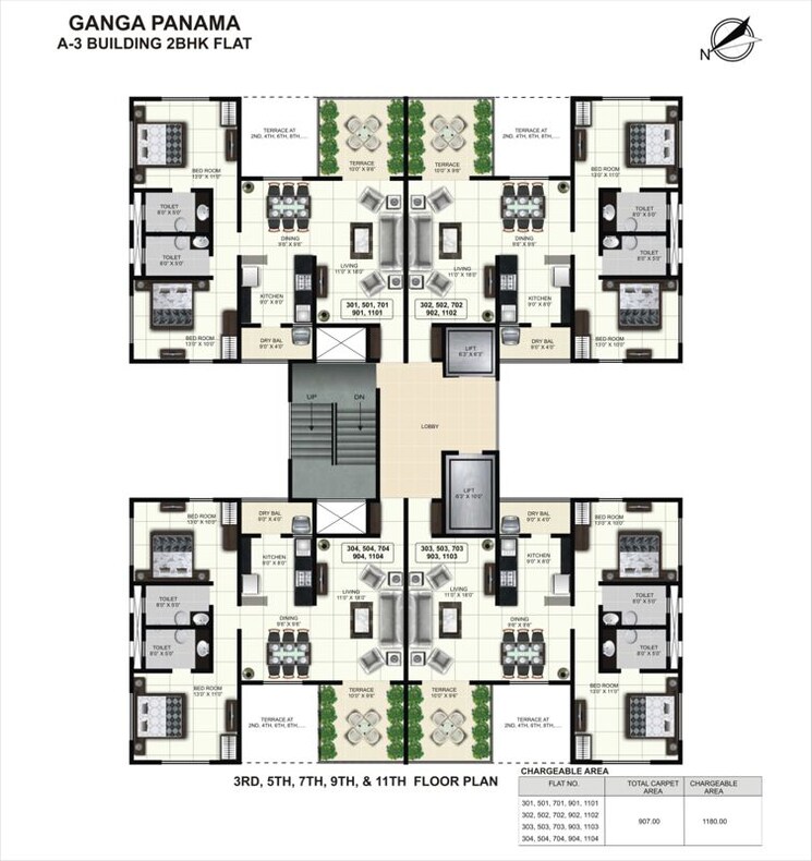 Floor Plan, the-greater-ganga-panama 2 Bedroom 907 Sq.Ft. Apartment In Pimple Nilakh Pune 9851787