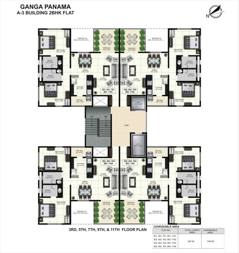 Floor Plan, the-greater-ganga-panama 2 Bedroom 907 Sq.Ft. Apartment In Pimple Nilakh Pune 9851787