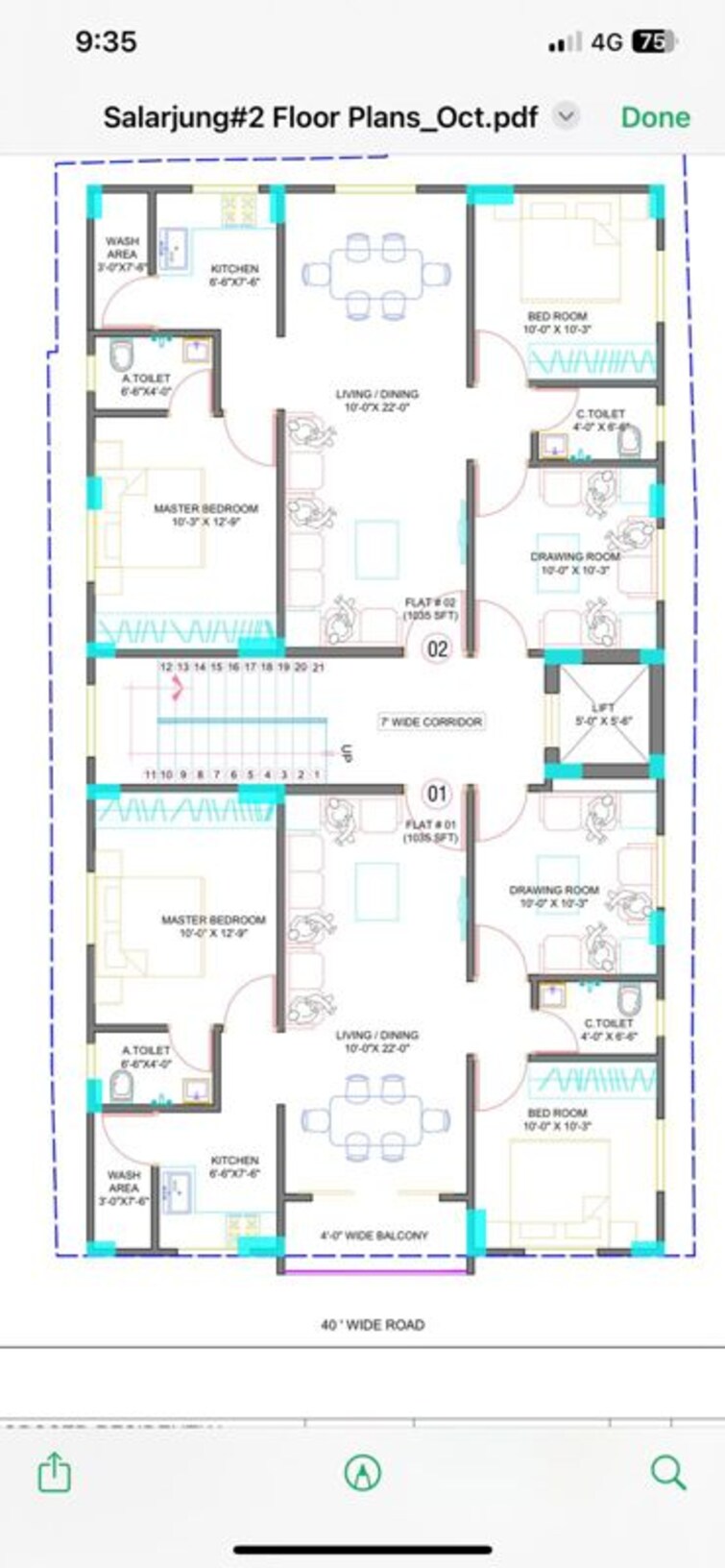 Floor Plan, tolichowki 2.5 Bedroom 1035 Sq.Ft. Apartment In Tolichowki Hyderabad 9870142