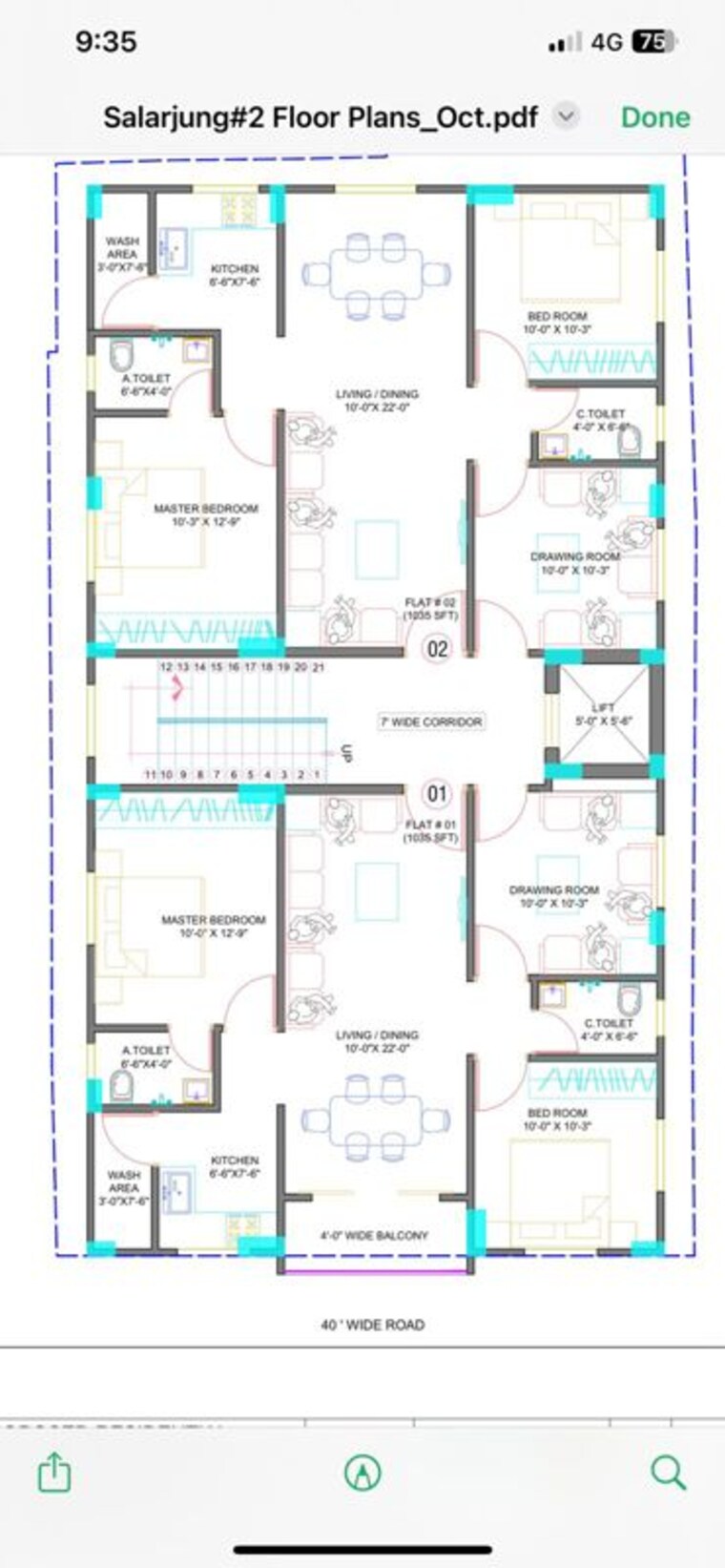 Floor Plan, tolichowki 2.5 Bedroom 1035 Sq.Ft. Apartment In Tolichowki Hyderabad 9870142