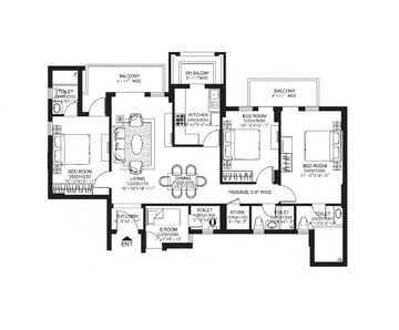 Floor Plan in 3.5 BHK Apartment at DLF New Town Heights I, Sector 90 – for Sale