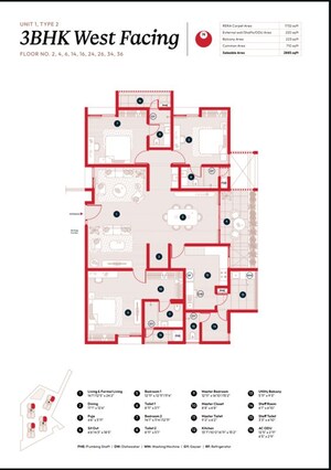 Floor Plan in 3 BHK Apartment at Myscape Songs Of The Sun, Financial District – for Sale