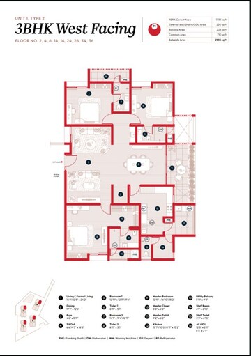 Floor Plan in 3 BHK Apartment at Myscape Songs Of The Sun, Financial District – for Sale