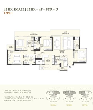 Floor Plan in 4 BHK Apartment at Emaar Serenity Hills, Sector 86 – for Sale