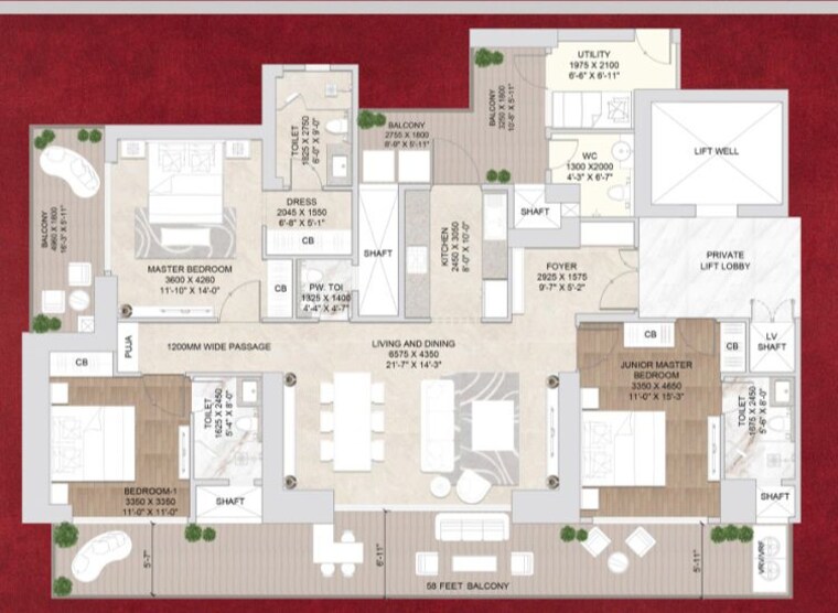 Floor Plan, signature-global-twin-tower-dxp 3 Bedroom 2650 Sq.Ft. Apartment In Sector 84 Gurgaon 9871423