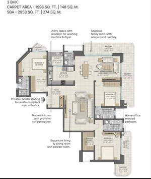 Floor Plan in 3 BHK Apartment at Sobha Altus, Sector 106 – for Sale