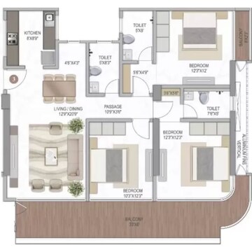 Floor Plan in 3 BHK Apartment at Juhu – for Sale