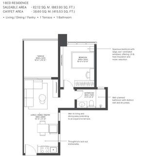 Floor Plan in 1 BHK Apartment at Sobha Strada, Sector 106 – for Sale
