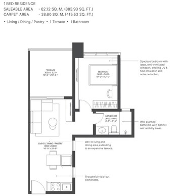 Floor Plan in 1 BHK Apartment at Sobha Strada, Sector 106 – for Sale