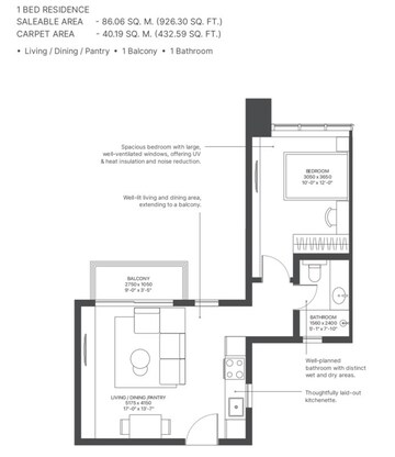 Floor Plan in 1 BHK Apartment at Sobha Strada, Sector 106 – for Sale