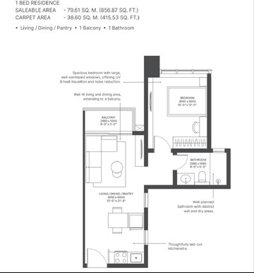Floor Plan in 1 BHK Apartment at Sobha Strada, Sector 106 – for Sale