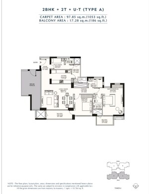 Floor Plan in 2.5 BHK Apartment at Emaar Amaris, Sector 62 – for Sale