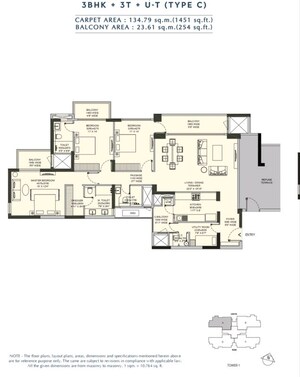 Floor Plan in 3.5 BHK Apartment at Emaar Amaris, Sector 62 – for Sale