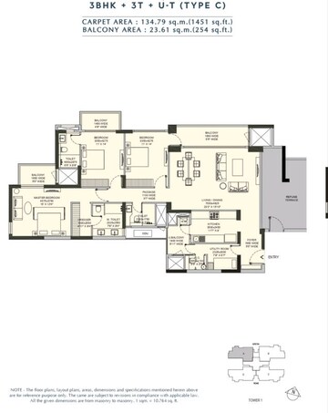 Floor Plan in 3.5 BHK Apartment at Emaar Amaris, Sector 62 – for Sale