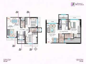 Floor Plan in 2 BHK Apartment at Modirealty Wisteria, Kandivali West – for Sale
