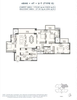 Floor Plan in 4 BHK Apartment at Emaar Amaris, Sector 62 – for Sale