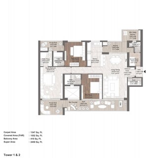 Floor Plan in 3 BHK Apartment at Elan The Presidential, Sector 106 – for Sale