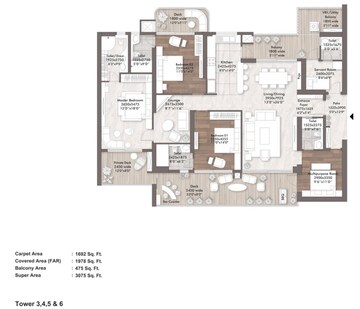 Floor Plan in 3 BHK Apartment at Elan The Presidential, Sector 106 – for Sale