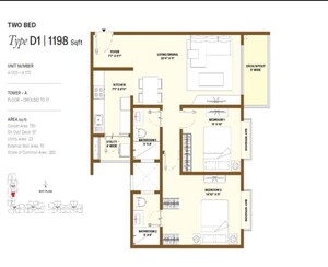 Floor Plan in 2 BHK Apartment at Bhartiya City Nikoo Homes 6, Kogilu – for Sale