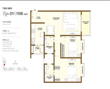 Floor Plan in 2 BHK Apartment at Bhartiya City Nikoo Homes 6, Kogilu – for Sale