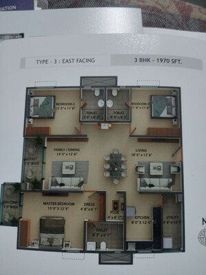 Floor Plan in 3 BHK Apartment at Kokapet – for Sale