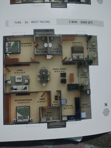 Floor Plan in 3 BHK Apartment at Kokapet – for Sale