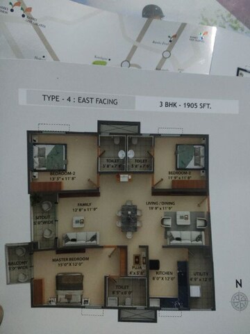 Floor Plan in 3 BHK Apartment at Kokapet – for Sale