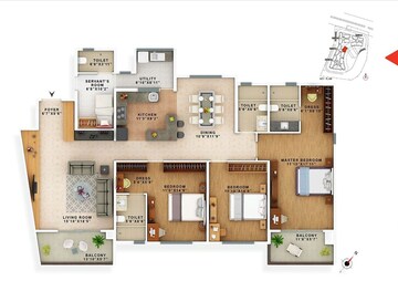 Floor Plan in 3.5 BHK Apartment at Vaswani Exquisite, Whitefield – for Rent