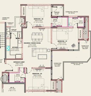 Floor Plan in 3 BHK Apartment at Sector 11 – for Sale