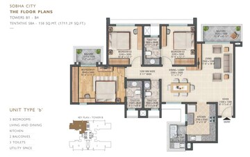 Floor Plan in 3 BHK Apartment at Sobha City Gurgaon, Sector 108 – for Sale