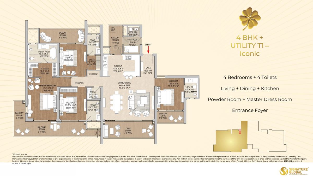 3.5 BHK + Servant Room 2280 Sq.Ft. Apartment in Signature Global Cloverdale