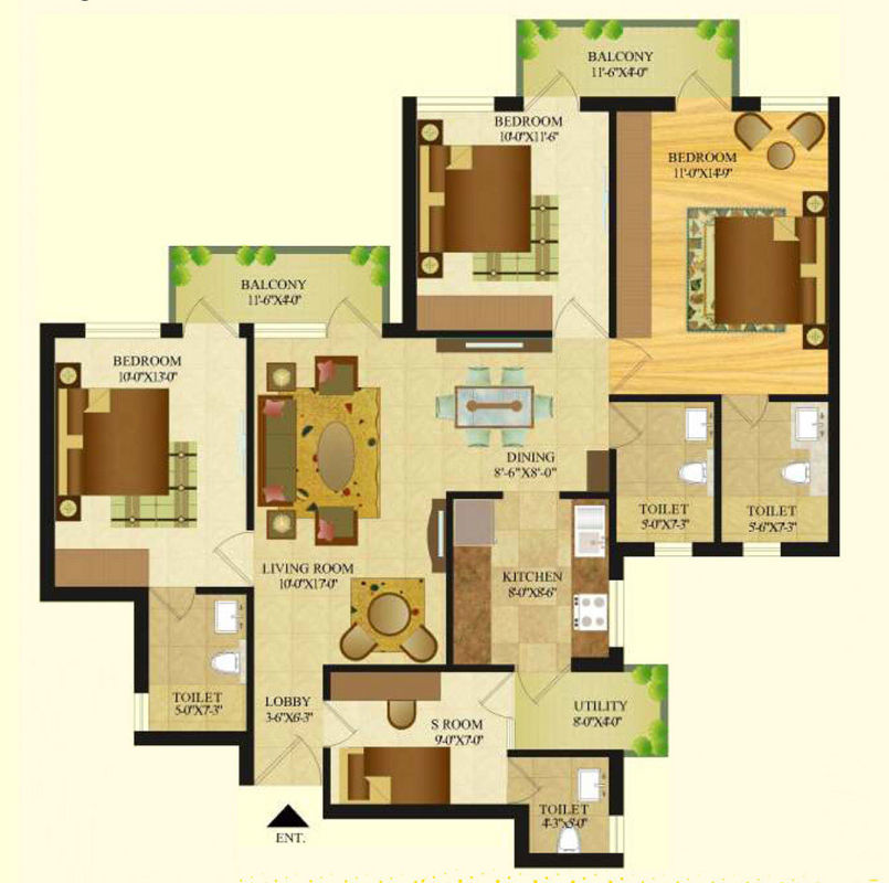3.5 BHK + Servant Room Apartment For Sale in Sare Home