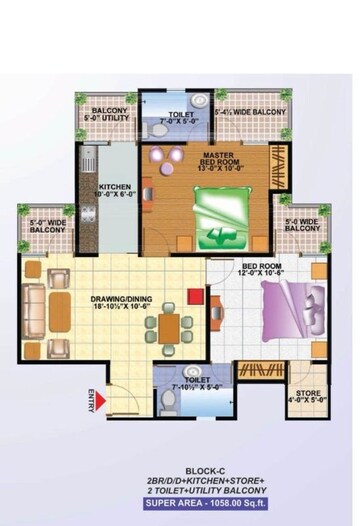 Floor Plan in 2.5 BHK Apartment at Techman Moti Residency, Raj Nagar Extension – for Sale