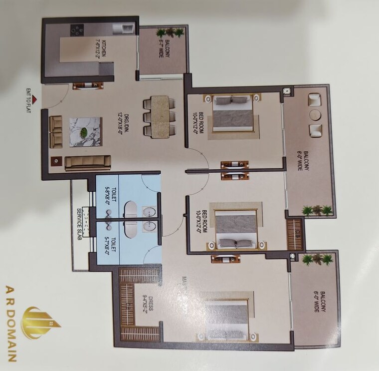 Floor Plan, ar-domain 3 Bedroom 681 Sq.Ft. Apartment In Morta Ghaziabad 9902568