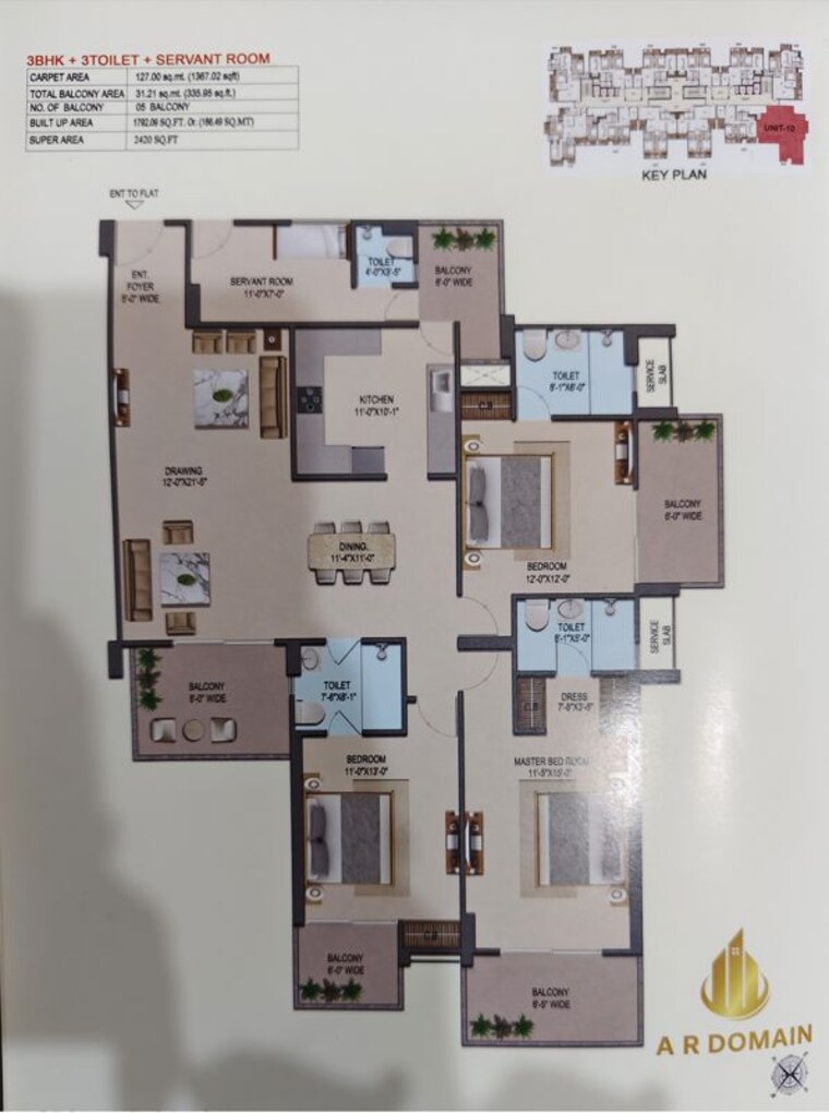 Floor Plan, ar-domain 3.5 Bedroom 2420 Sq.Ft. Apartment In Morta Ghaziabad 9903000