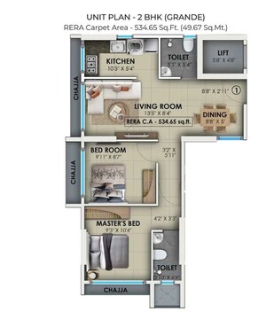 Floor Plan in 2 BHK Apartment at Lower Parel – for Sale