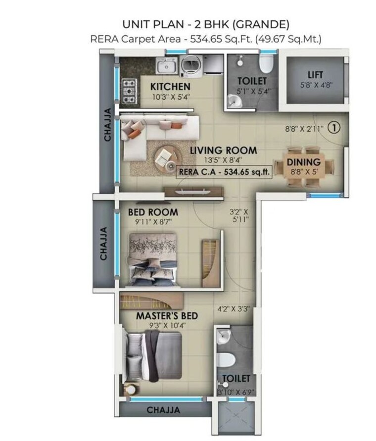 Floor Plan, lower parel 2 Bedroom 535 Sq.Ft. Apartment In Lower Parel Mumbai 9903235