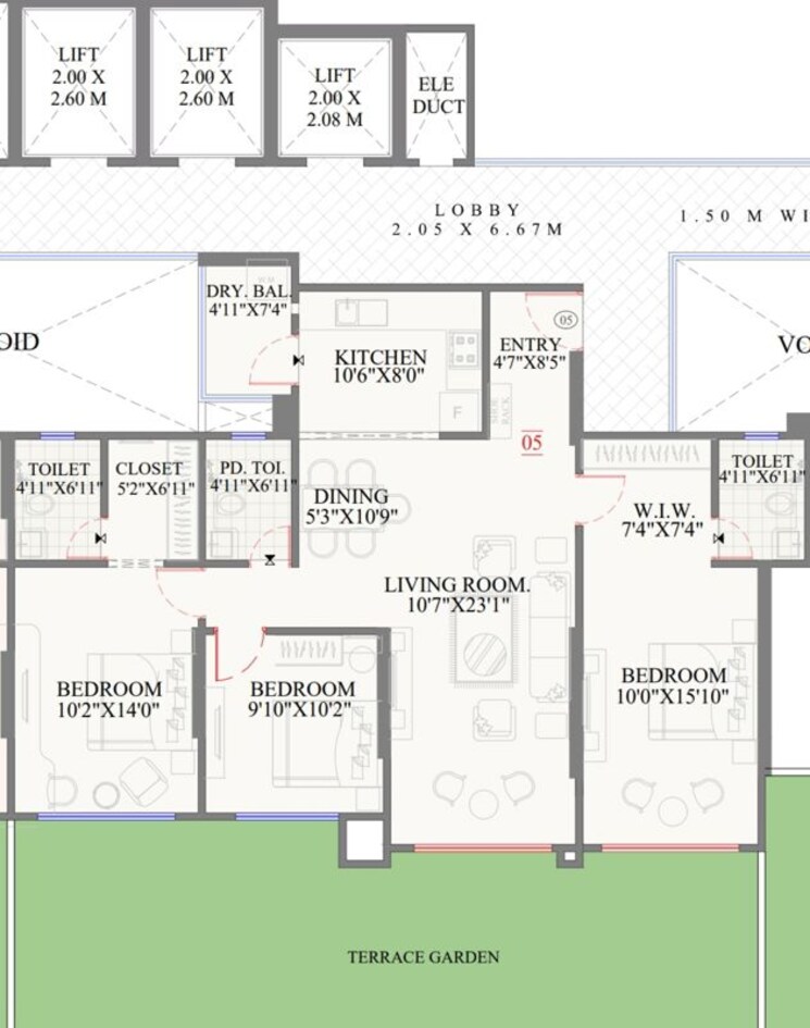 Floor Plan, ranawat-aura-waters 3 Bedroom 1100 Sq.Ft. Apartment In Sinhagad Road Pune 9903634