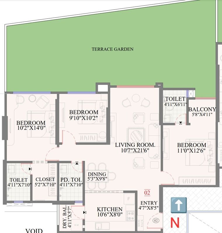 Floor Plan, ranawat-aura-waters 3 Bedroom 1100 Sq.Ft. Apartment In Sinhagad Road Pune 9903634
