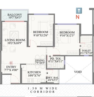 Floor Plan in 3 BHK Apartment at Ranawat Aura Waters, Sinhagad Road – for Sale