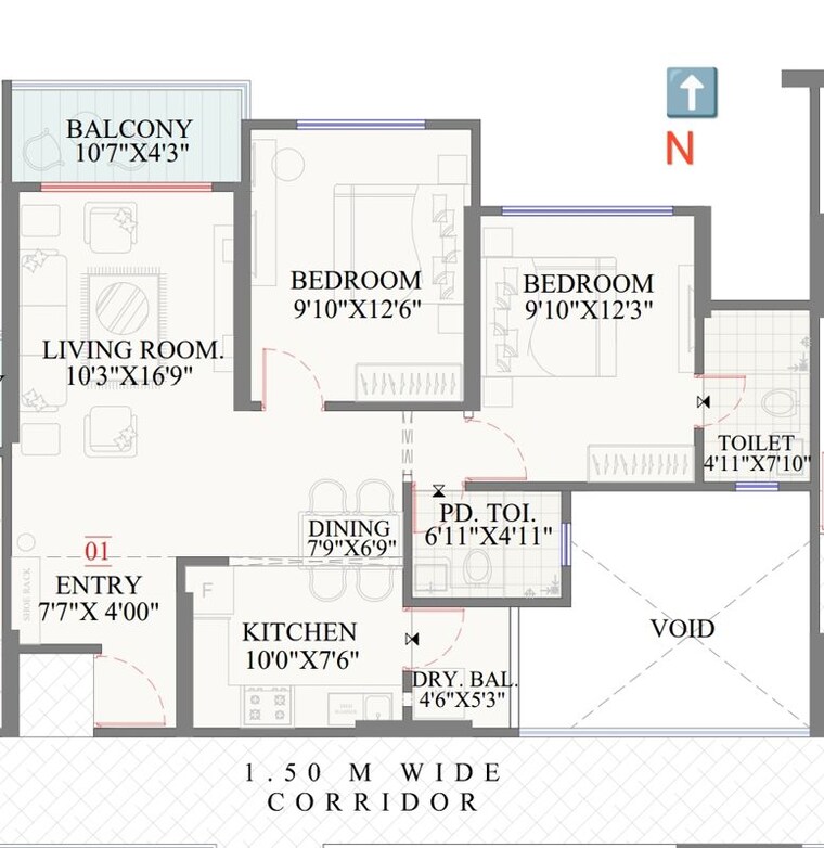Floor Plan, ranawat-aura-waters 3 Bedroom 1100 Sq.Ft. Apartment In Sinhagad Road Pune 9903634