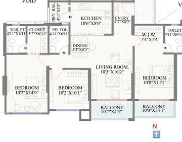 Floor Plan in 3 BHK Apartment at Ranawat Aura Waters, Sinhagad Road – for Sale
