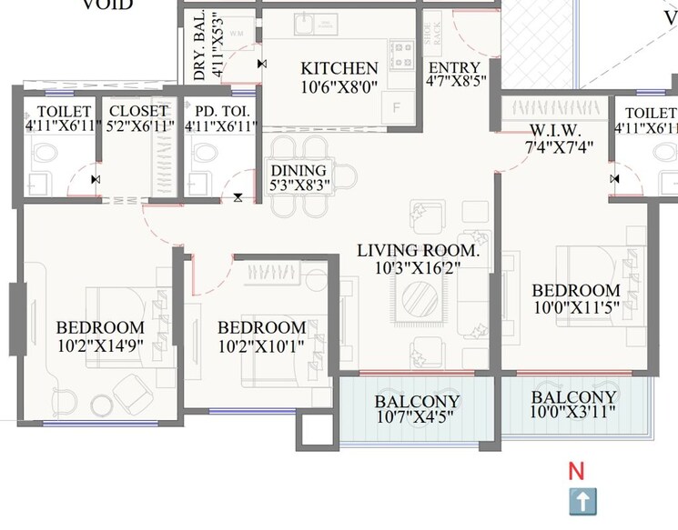 Floor Plan, ranawat-aura-waters 3 Bedroom 1100 Sq.Ft. Apartment In Sinhagad Road Pune 9903634