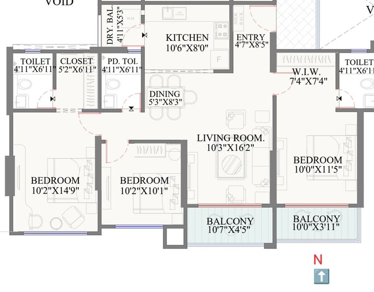 Floor Plan, ranawat-aura-waters 3 Bedroom 1100 Sq.Ft. Apartment In Sinhagad Road Pune 9903634