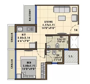 Floor Plan in 1 BHK Apartment at Bhaveshwar Aqua, Kalamboli – for Sale