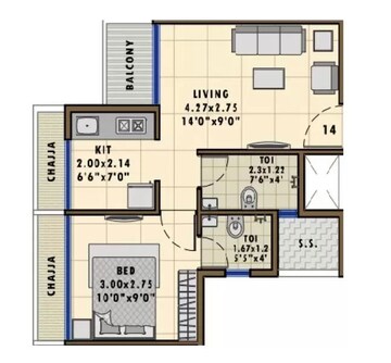 Floor Plan in 1 BHK Apartment at Bhaveshwar Aqua, Kalamboli – for Sale
