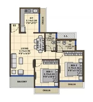 Floor Plan in 2 BHK Apartment at Bhaveshwar Aqua, Kalamboli – for Sale
