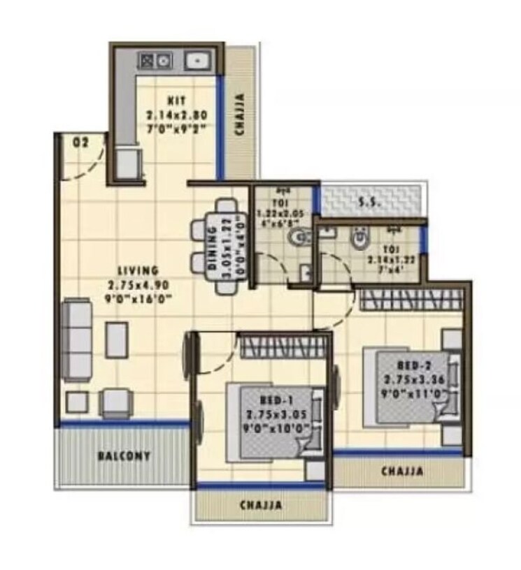 Floor Plan, bhaveshwar-aqua 2 Bedroom 665 Sq.Ft. Apartment In Kalamboli Navi Mumbai 9872468