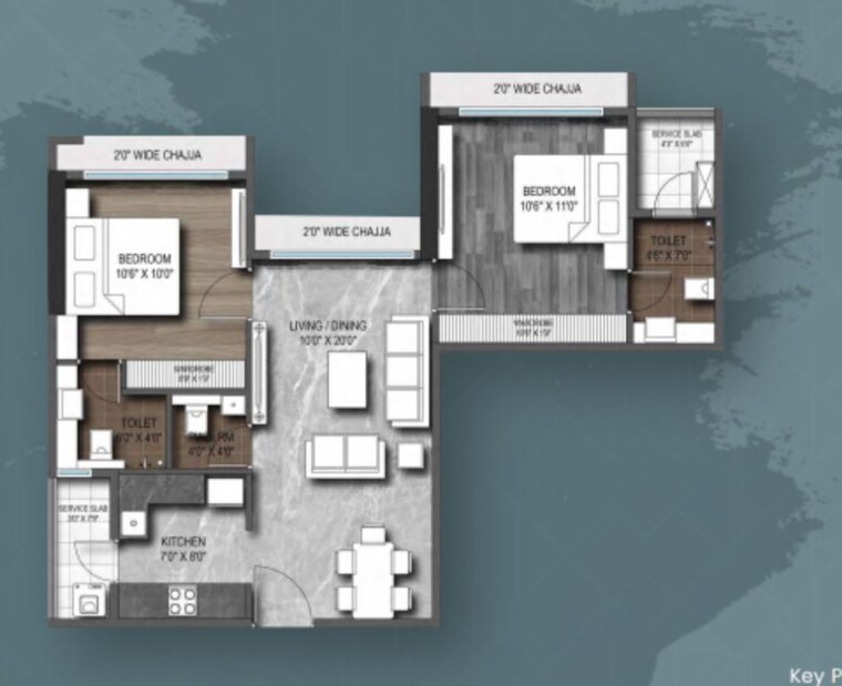 Floor Plan, roswalt-zaiden 2 Bedroom 605 Sq.Ft. Apartment In Andheri West Mumbai 9906277