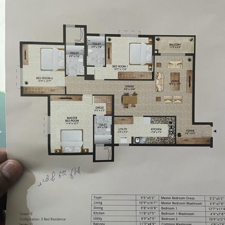Floor Plan, century-breeze 3 Bedroom 1773 Sq.Ft. Apartment In Yelahanaka Af Road Bangalore 9909415